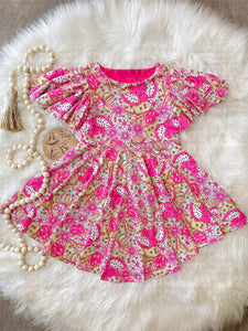Dragonfruit Bats Butterfly Sleeve Twirl Dress