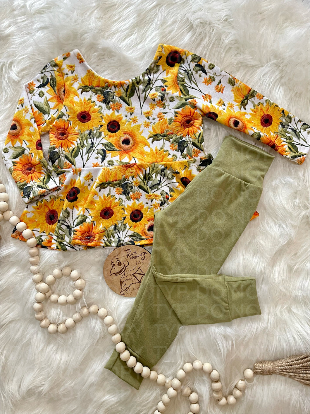 Faux Embroider Sunflowers Peplum/Leggings Set