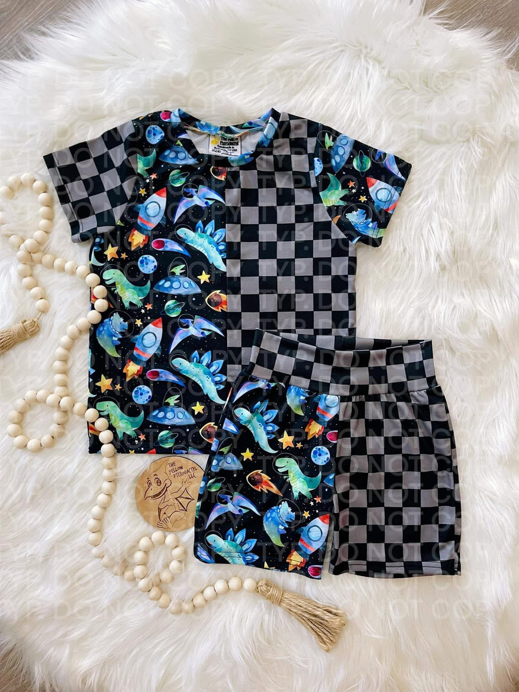 Space Dino Colorblock Tee/Shorts Set