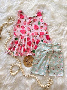 Strawberry Peplum w/ Lettuce Hem & Bikers