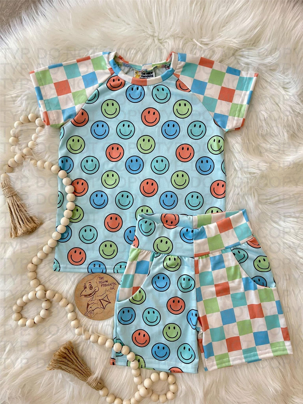 Smiles and Checks Raglan/Shorts Set