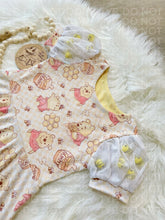 Load image into Gallery viewer, Bear twirl dress with felt bees in bishop sleeves
