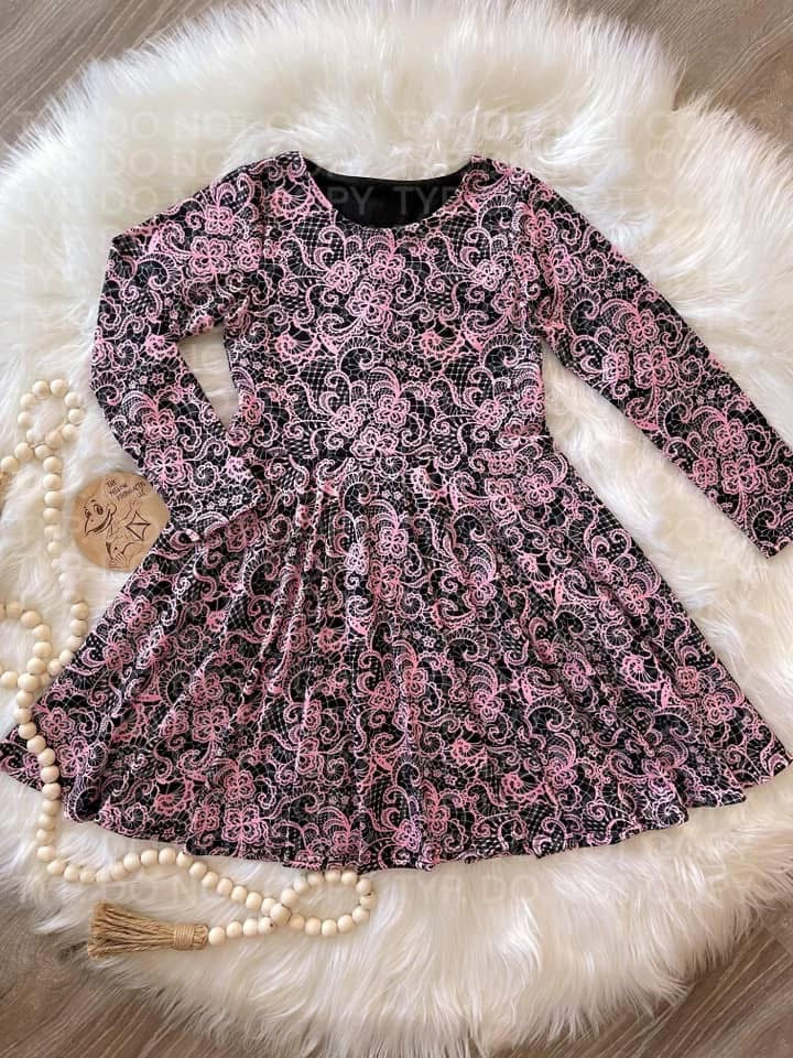Faux Pink Lace Twirl Dress
