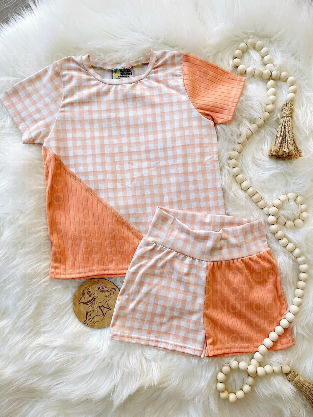 Orange Checks Colorblock Tee/Shorts Set