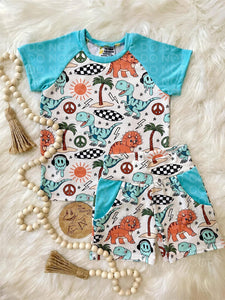Dino and Checks Raglan/Shorts Set
