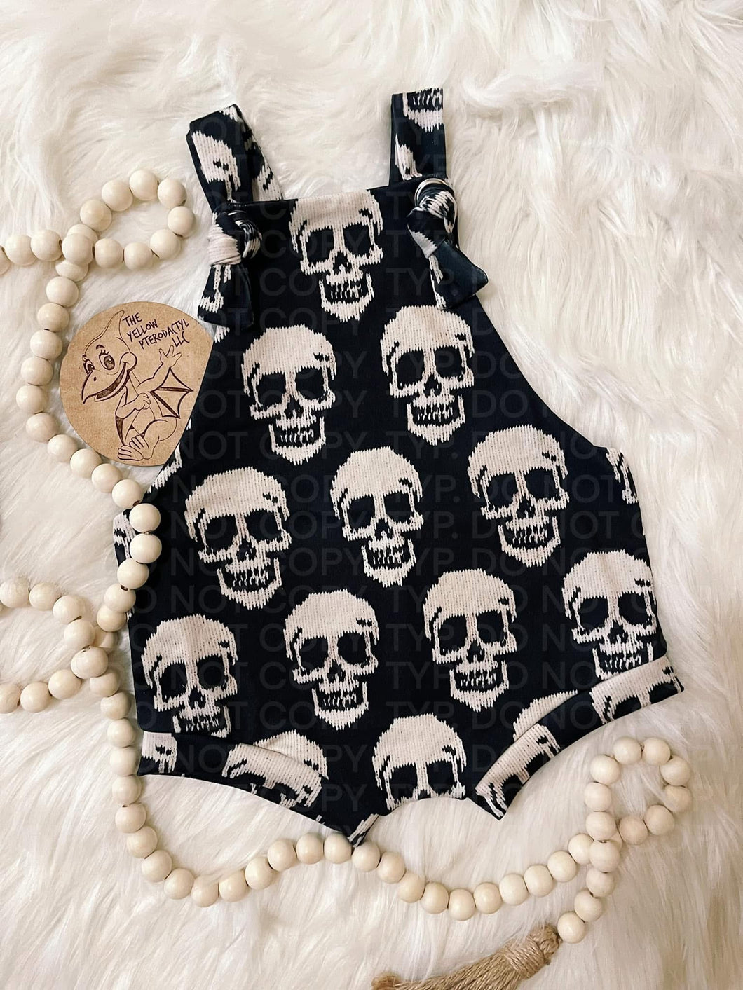 Faux Knit Skulls Knotted Overall Shorts