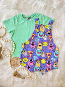 Purple Monsters Knotted Overalls