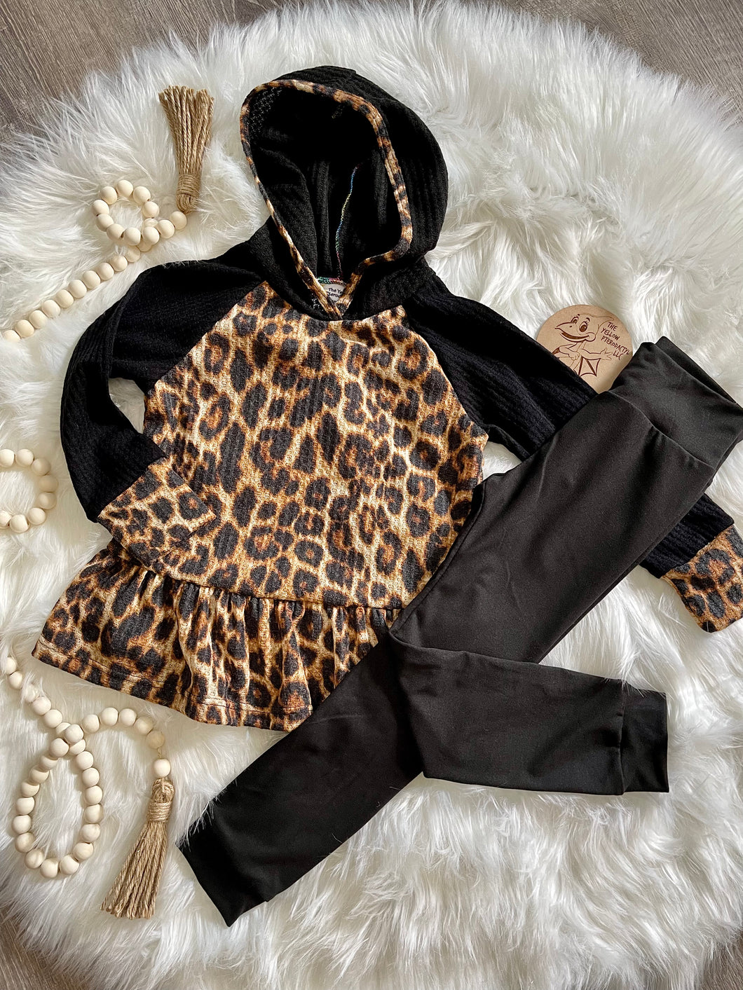 Leopard hooded peplum/leggings set
